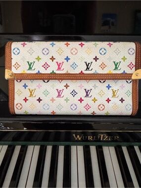 Louis Vuitton White Multicolor Monogram Clutch with Tan Trim